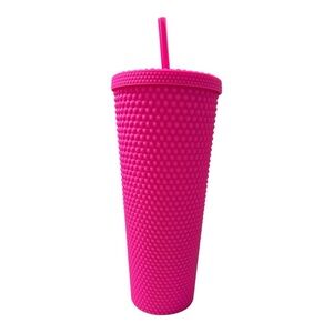 Hot Pink Textured Tumbler with Lid & Straw – 24 oz
